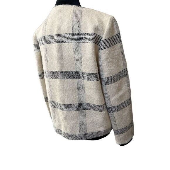Tory Burch Wool Blend Ivory Black Plaid Blazer Zip Button Closure Women’s 10 M - Picture 7 of 14